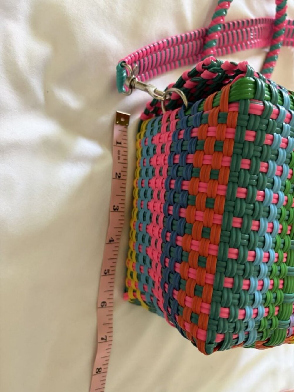 Multicolor Woven Tote Bag - Vibrant Pink Accent (MISSING STRAP) - Picture 10 of 13